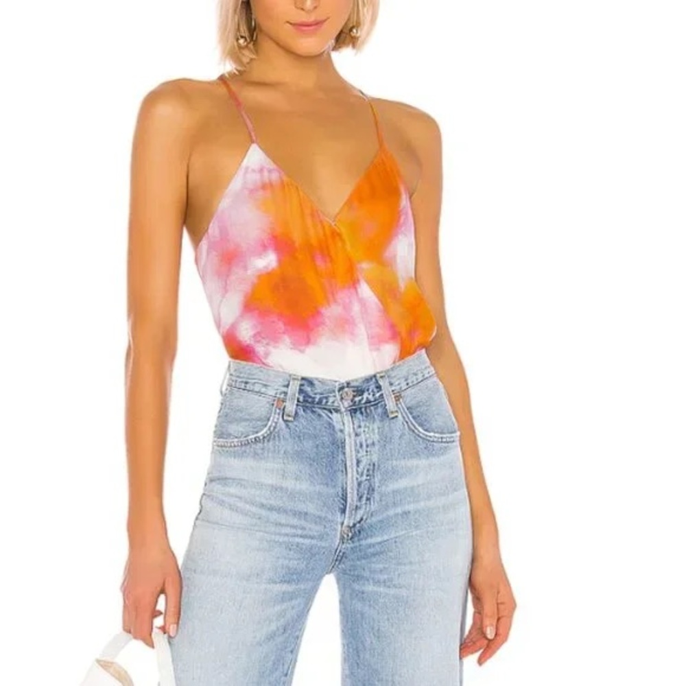 Parker Harlow Sunset Tie-Dye Tie Back - silk blend blouse